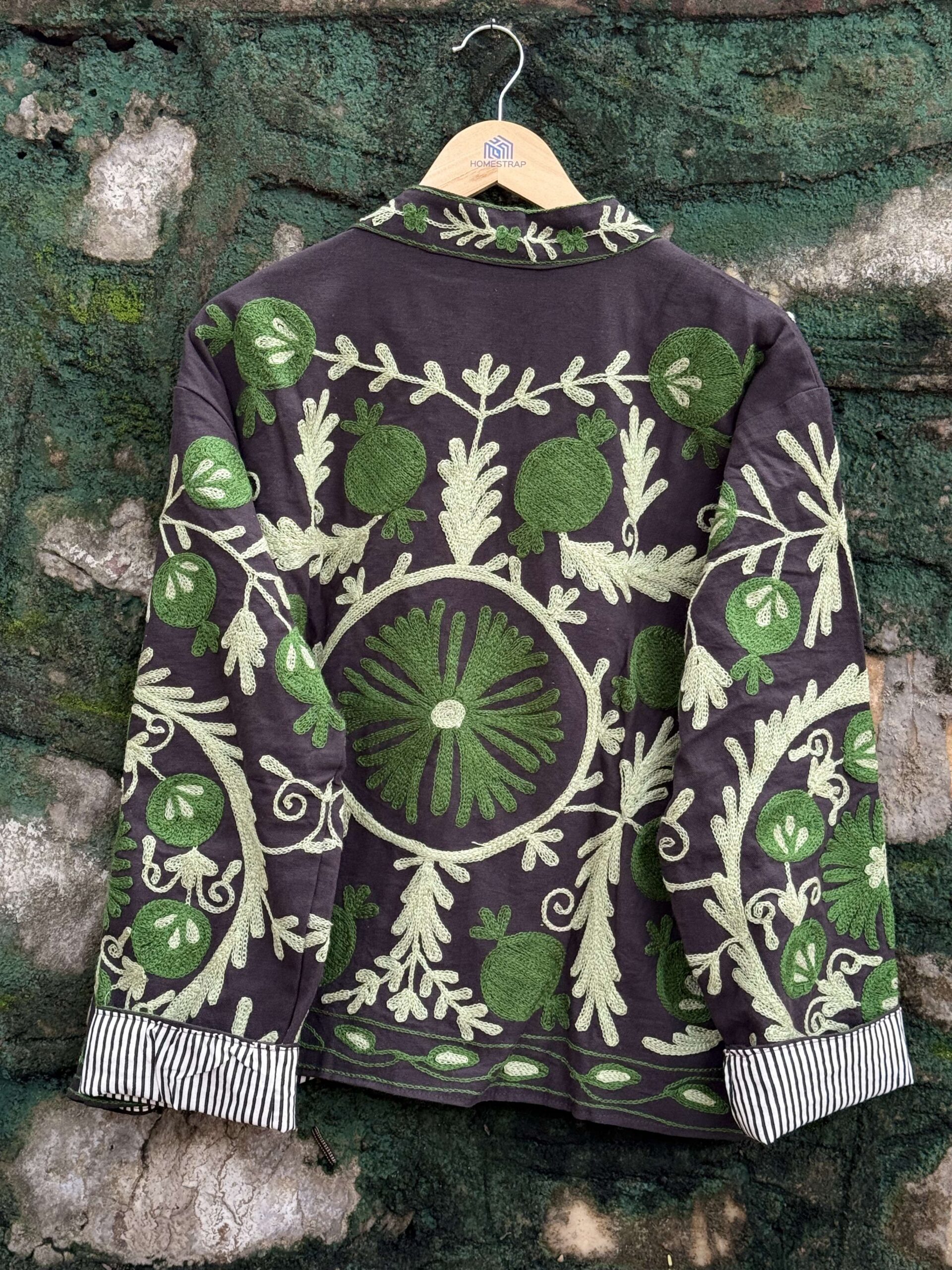 Womens Purple Velvet Embroidered Jacket with Floral Design - Image 5