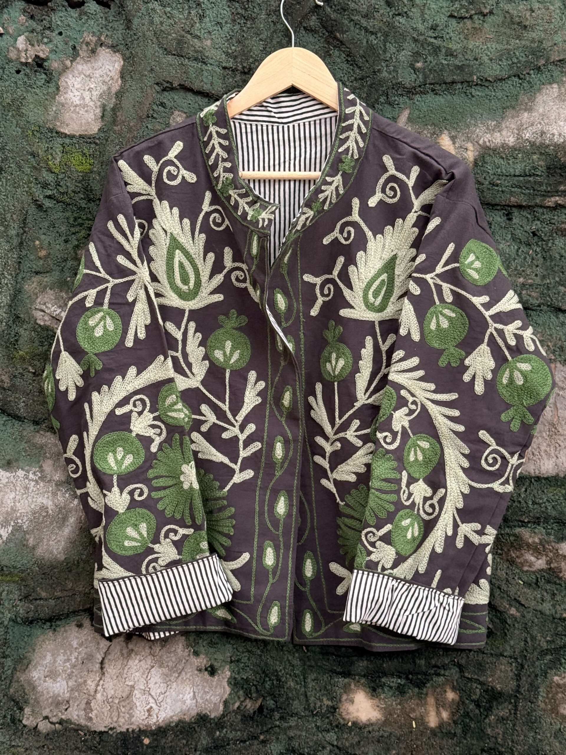 Womens Purple Velvet Embroidered Jacket with Floral Design - Image 4