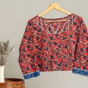 Handmade Block Print Cotton for Women ? Ethnic Floral Printed Top with Long Sleeves