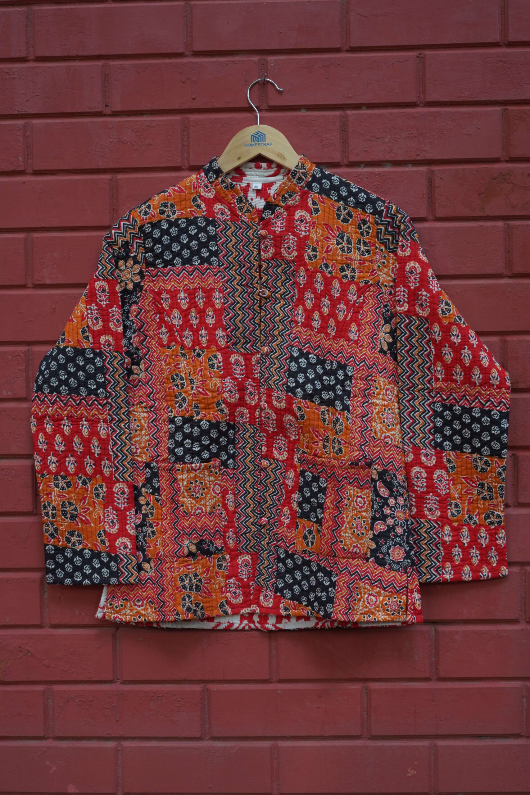 Womens Red Velvet Embroidered Jacket with Floral Design - Image 7